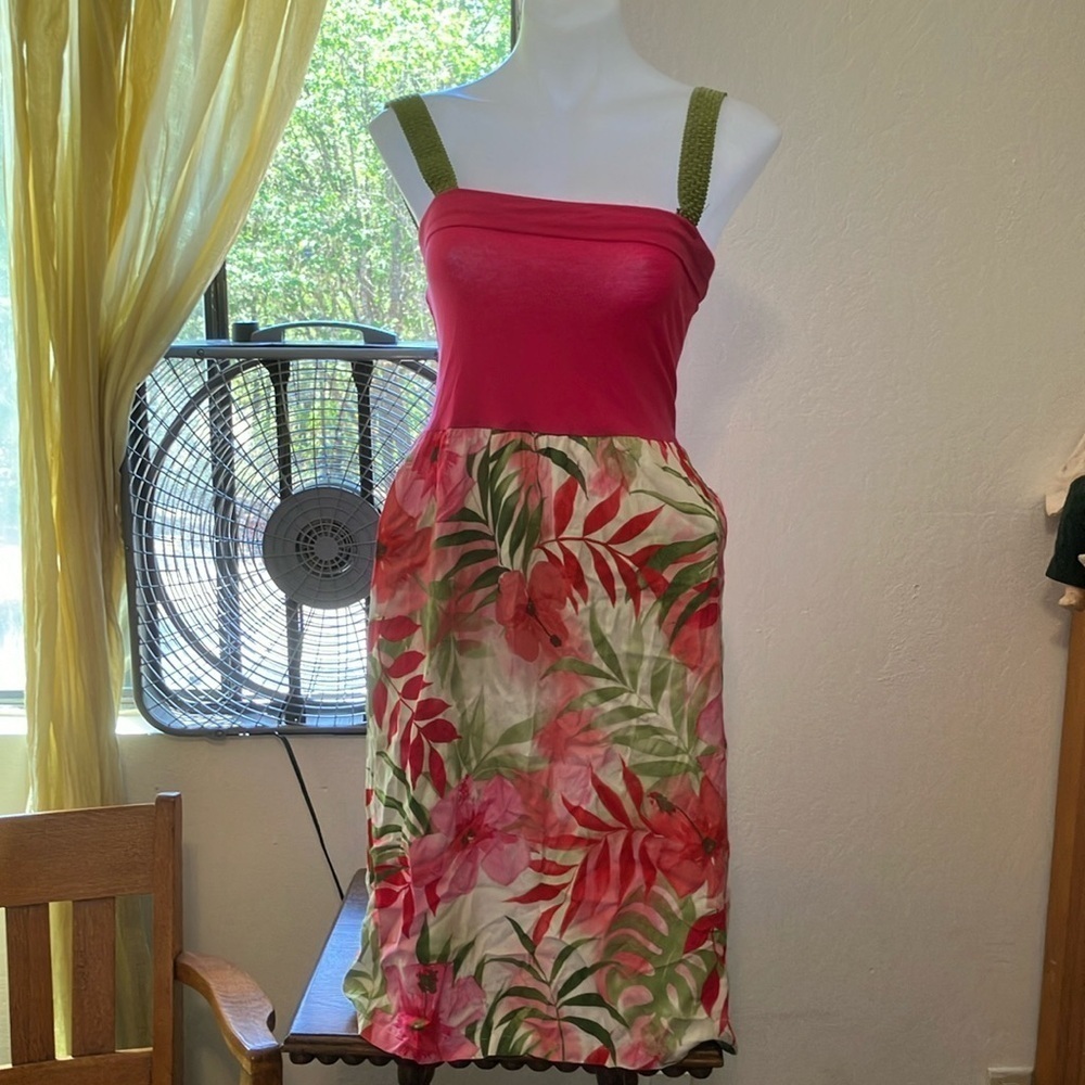 Puanani Y2K 1990’s made in Hawaii floral tank simple dress large pink green
